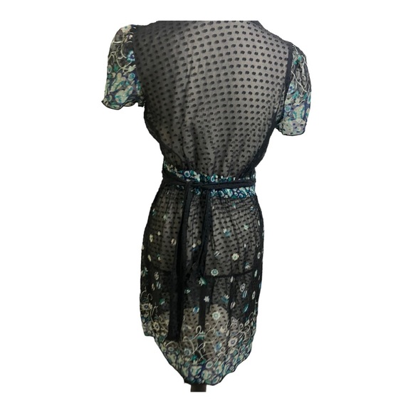 Anna Sui womens silk sheer floral wrap dress. Front pocket Swiss dot size2 - Picture 10 of 13